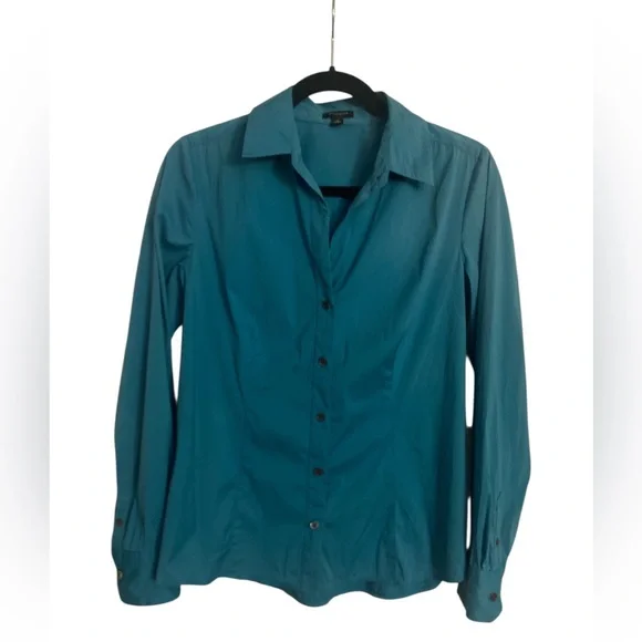 Ann Taylor Turquoise Button-Down Shirt EUC 6 - Picture 3 of 6